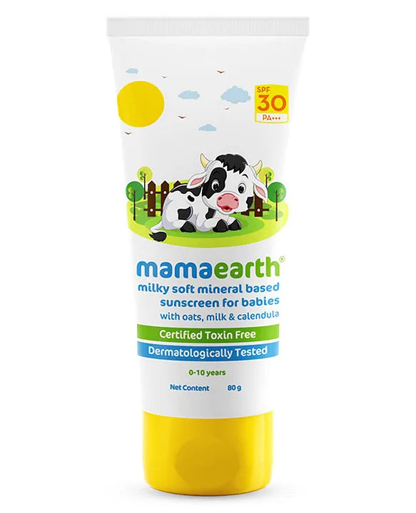 Mamaearth Baby Milk Soft Mineral Based Sunscreen with SPF 30 & PA+++ and Oats Milk and Calendula- 80 g
