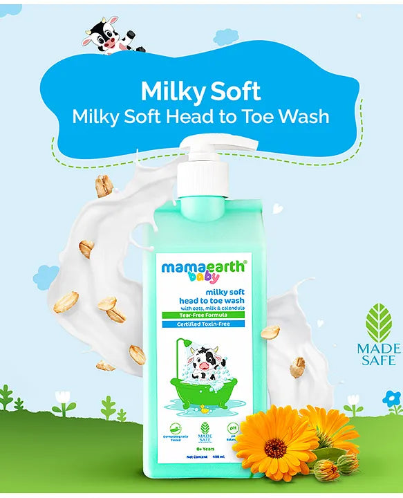 Mamaearth Baby Head to Toe Wash With Oats Milk Calendula for Babies 2 in 1 Tear Free Body Wash & Shampoo- 400 ml
