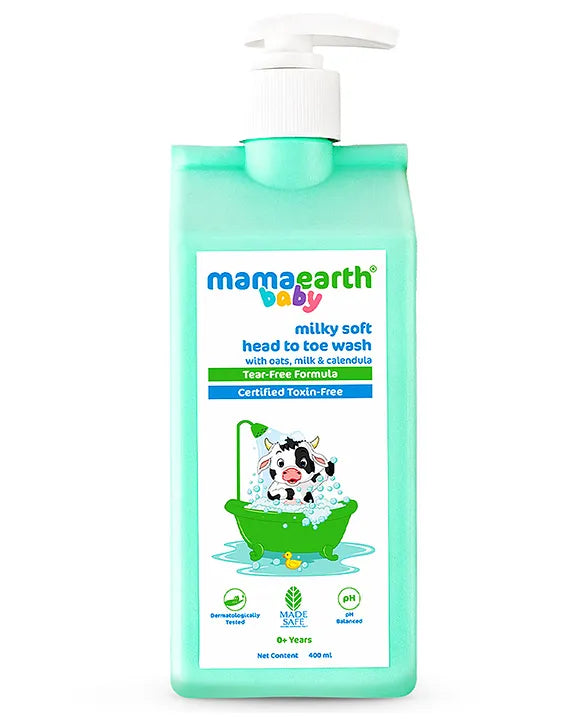 Mamaearth Baby Head to Toe Wash With Oats Milk Calendula for Babies 2 in 1 Tear Free Body Wash & Shampoo- 400 ml