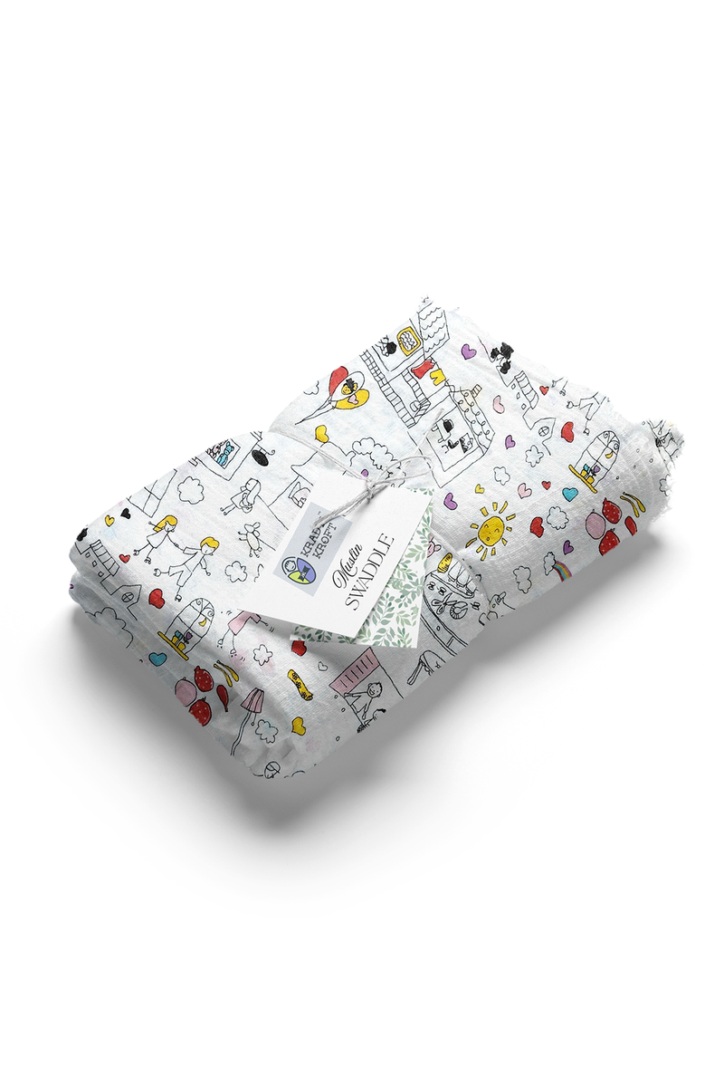 Muslin Swaddle for Infants 100 X 120 Cms - Doodle
