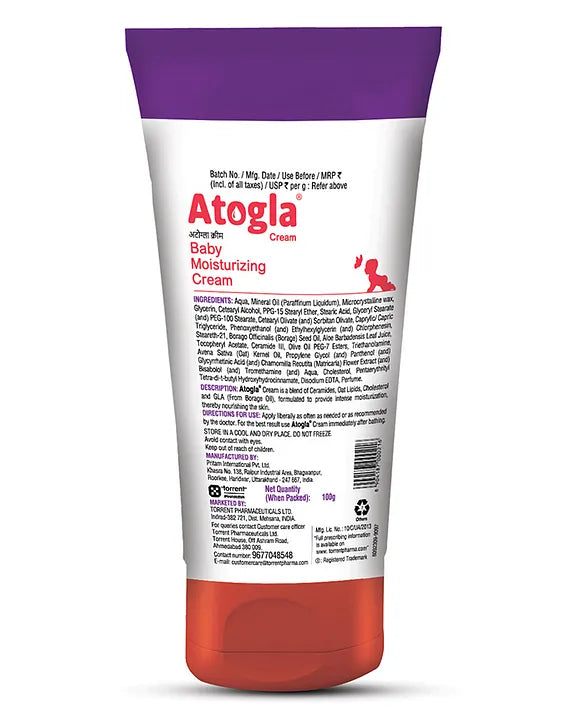 Torrent Pharma Atogla Baby Cream 100g | Advanced Gentle Moisturising Cream |Paediatrician Recommended- By