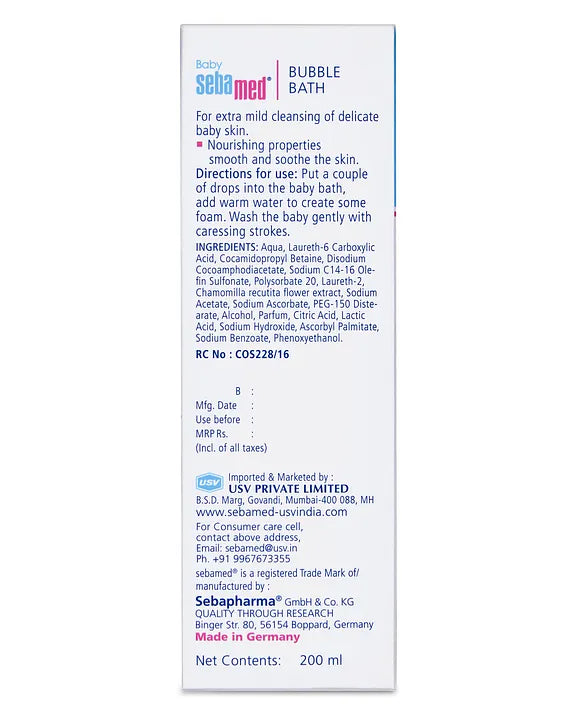 Sebamed Baby  Bubble Bath|pH 5.5|With Chamomile|No Tears |200 ml
