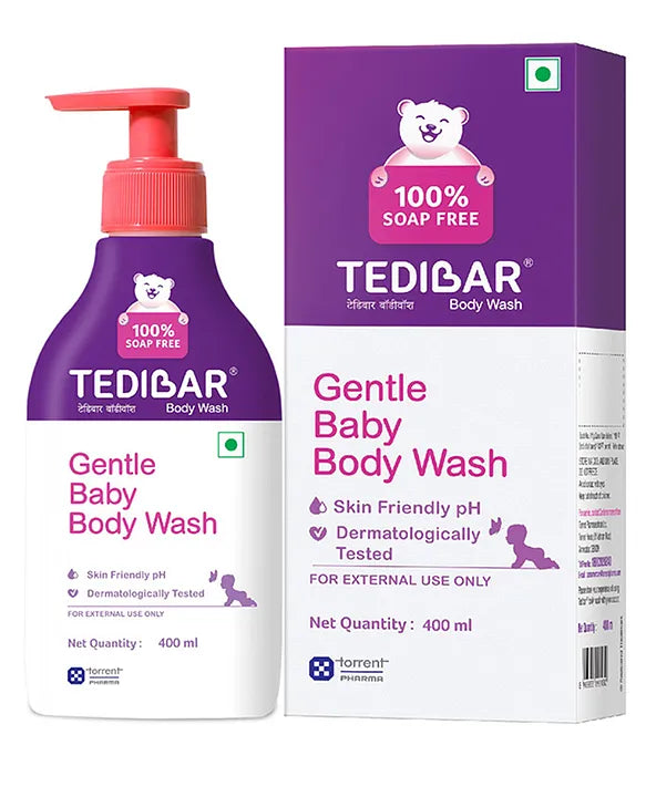 Torrent Pharma Tedibar Rich Moisturising Baby Body Wash 400ml with Skin Friendly PH | 100% Soap & Alkali Free | Prevents Dryness & Rashes | Dermatologically Test - By