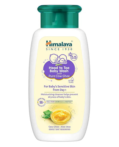 Himalaya Babycare Ghee Himalaya Head To Toe Baby Wash With Pure Cow Ghee 100 ml|pH5.5|For Sensitive Baby Skin from Day 1|Soap Free|No Tears|Newborn Safe|No Parabens|No Sulfates|Dermatologically Tested|Aloe Vera