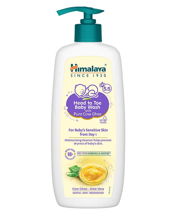 Himalaya Babycare Ghee Himalaya Head To Toe Baby Wash With Pure Cow Ghee 400 ml |pH5.5|For Sensitive Baby Skin from Day 1|Soap Free|No Tears|Newborn Safe|No Parabens|No Sulfates|Dermatologically Tested|Aloe Vera