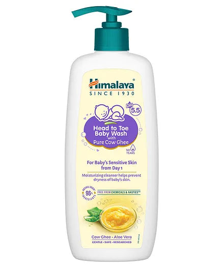 Himalaya Babycare Baby Cream With Pure Cow Ghee - 50 ml & Himalaya Head to Toe Baby Wash with Pure Cow Ghee - 400 ml