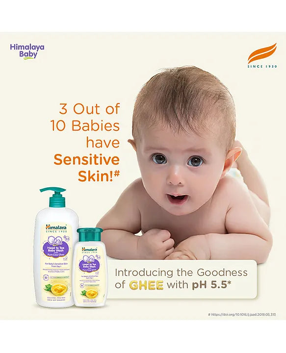 Himalaya Babycare Ghee Himalaya Head To Toe Baby Wash With Pure Cow Ghee 400 ml |pH5.5|For Sensitive Baby Skin from Day 1|Soap Free|No Tears|Newborn Safe|No Parabens|No Sulfates|Dermatologically Tested|Aloe Vera