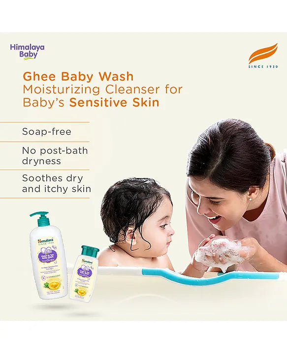 Himalaya Babycare Ghee Himalaya Head To Toe Baby Wash With Pure Cow Ghee 400 ml |pH5.5|For Sensitive Baby Skin from Day 1|Soap Free|No Tears|Newborn Safe|No Parabens|No Sulfates|Dermatologically Tested|Aloe Vera