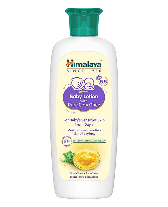 Himalaya Babycare Ghee Himalaya Baby Lotion with Pure Cow Ghee 100ml|pH 5.5|For Sensitive Baby Skin from Day 1|Upto 24-hr Moisture|Dermatologically Tested|Safe for Newborns|Aloe Vera