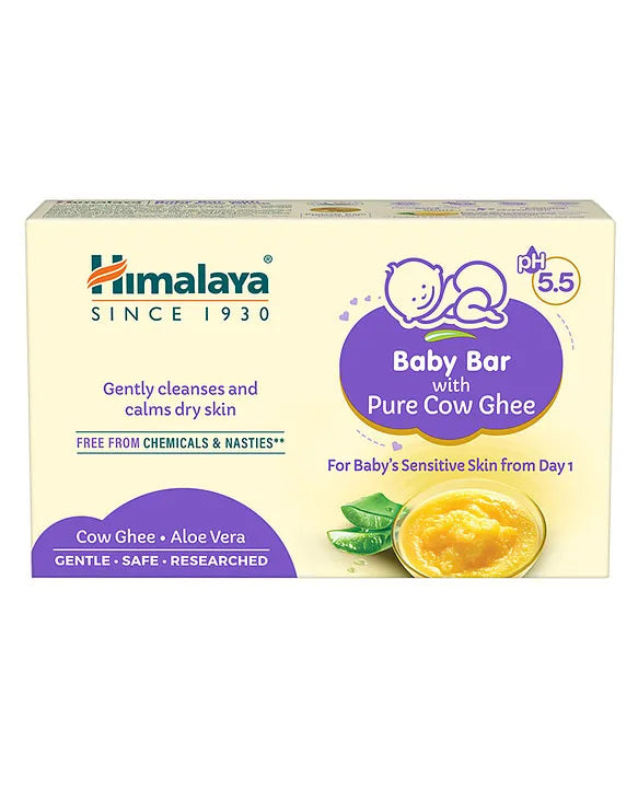 Himalaya Babycare Ghee Himalaya Baby Bar with Pure Cow Ghee 125g |ph 5.5|For baby's Sensitive skin from Day 1|Soap-free|Dermatologically Tested |Safe for newborns|Aloe vera