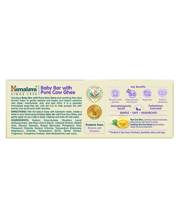 Himalaya Babycare Ghee Himalaya Baby Bar with Pure Cow Ghee 125g |ph 5.5|For baby's Sensitive skin from Day 1|Soap-free|Dermatologically Tested |Safe for newborns|Aloe vera