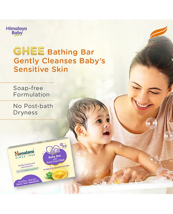 Himalaya Babycare Ghee Himalaya Baby Bar with Pure Cow Ghee 125g |ph 5.5|For baby's Sensitive skin from Day 1|Soap-free|Dermatologically Tested |Safe for newborns|Aloe vera