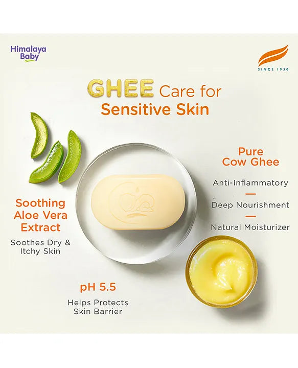 Himalaya Babycare Ghee Himalaya Baby Bar with Pure Cow Ghee 125g |ph 5.5|For baby's Sensitive skin from Day 1|Soap-free|Dermatologically Tested |Safe for newborns|Aloe vera
