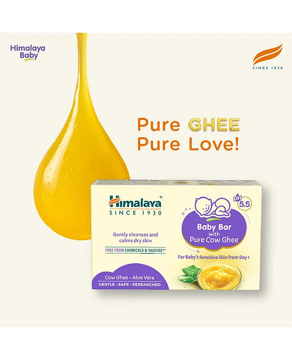 Himalaya Babycare Ghee Himalaya Baby Bar with Pure Cow Ghee 125g |ph 5.5|For baby's Sensitive skin from Day 1|Soap-free|Dermatologically Tested |Safe for newborns|Aloe vera