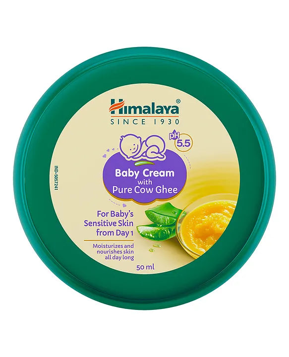 Himalaya Babycare Ghee Himalaya Baby Cream with Pure Cow Ghee 50 ml|pH 5.5|For Sensitive Baby Skin from Day 1|Upto 24-hr Moisture|Dermatologically Tested|Safe for Newborns|Aloe Vera