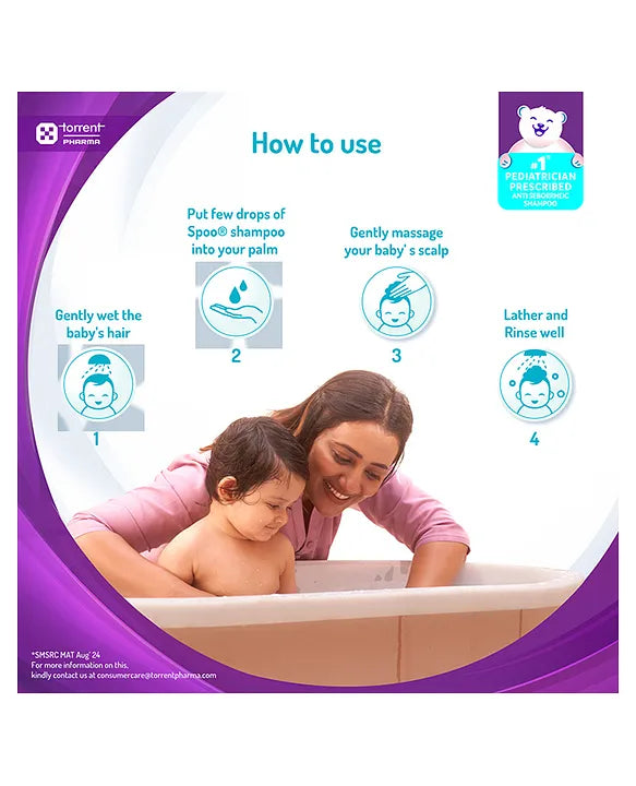 Torrent Pharma Spoo gentle baby shampoo 125ml No Tears  Gentle on Scalp  No. 1 Pediatrician Prescribed Anti Seborrheic Shampoo- By