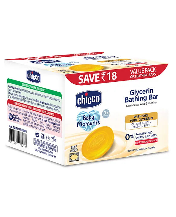 Chicco Baby Moments Glycerin Bathing Bar Pack of 3 - 75 g each