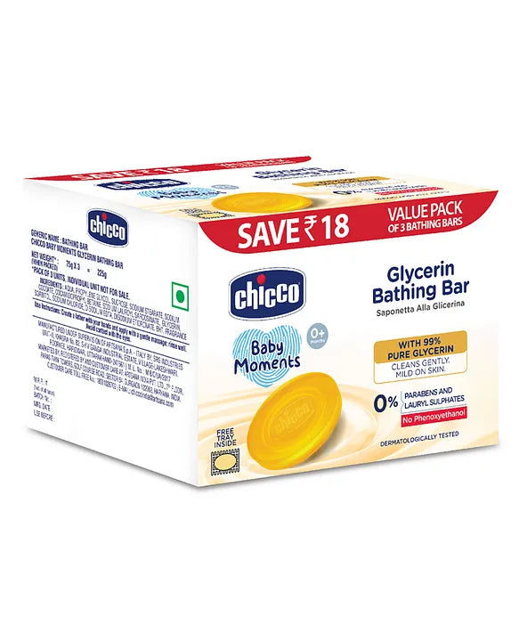 Chicco Baby Moments Glycerin Bathing Bar Pack of 3 - 75 g each