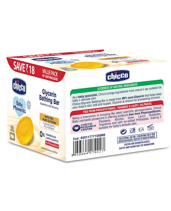 Chicco Baby Moments Glycerin Bathing Bar Pack of 3 - 75 g each