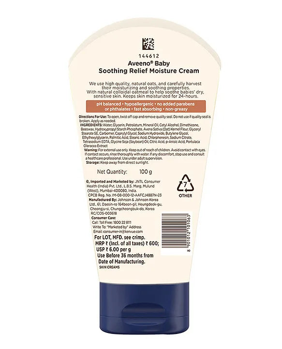 Aveeno Baby Moisture Cream Soothing Relief - 100 g