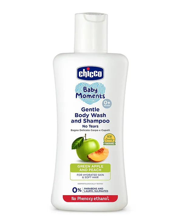 Chicco Baby Moments Gentle Bodywash & Shampoo with Green Apple & Peach - 100 ml
