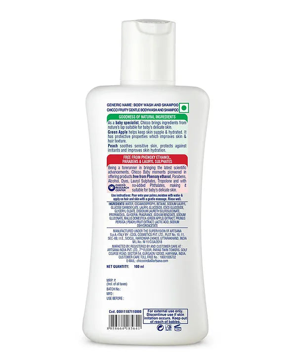 Chicco Baby Moments Gentle Bodywash & Shampoo with Green Apple & Peach - 100 ml