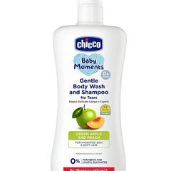 Chicco Baby Moments Gentle Bodywash & Shampoo with Green Apple & Peach Dermatologically Tested Parabens & Phenoxyethanol Free - 500 ml