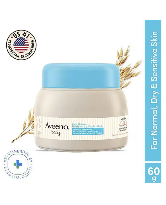 Aveeno Baby Daily Moisture Hydrating Facial Gel (cream) 60g I Ultra-Light | 24 Hours Moisturisation Face Cream | Triple Oat Extract & Avocado Oil I Paediatrician Recommended I Newborn Infants & Children