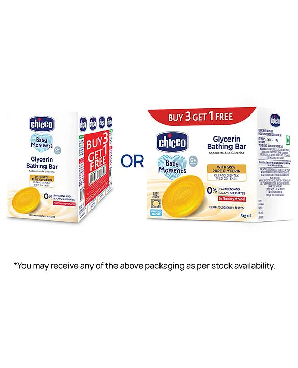 Chicco Baby Moments Glycerin Bathing Bar Pack of 4  - 75 g each