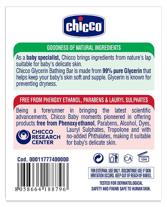Chicco Baby Moments Glycerin Bathing Bar Pack of 4  - 75 g each