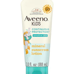 Aveeno Baby Sunscreen Aveeno Kids Continuous Protection Zinc Oxide Mineral Sunscreen Lotion for Sensitive Skin with SPF 50 - 88 ml