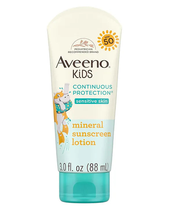 Aveeno Baby Sunscreen Aveeno Kids Continuous Protection Zinc Oxide Mineral Sunscreen Lotion for Sensitive Skin with SPF 50 - 88 ml