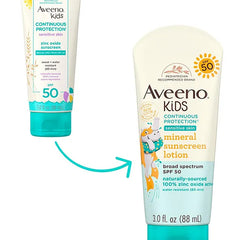 Aveeno Baby Sunscreen Aveeno Kids Continuous Protection Zinc Oxide Mineral Sunscreen Lotion for Sensitive Skin with SPF 50 - 88 ml