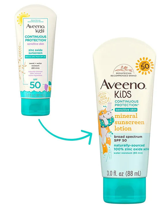 Aveeno Baby Sunscreen Aveeno Kids Continuous Protection Zinc Oxide Mineral Sunscreen Lotion for Sensitive Skin with SPF 50 - 88 ml