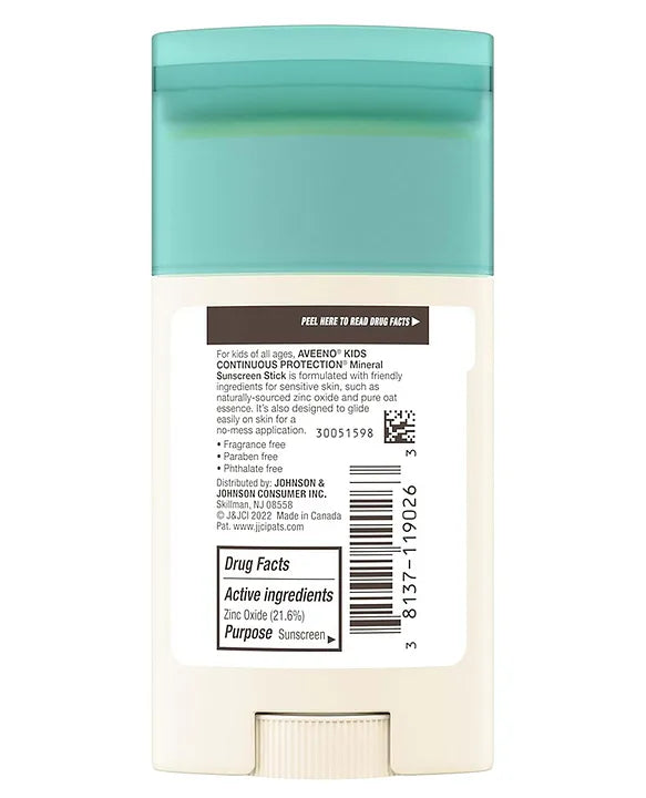 Aveeno Baby Sunscreen Aveeno Kids Continuous Protection Mineral Sunscreen Stick SPF 50 For All Skins -  42 g