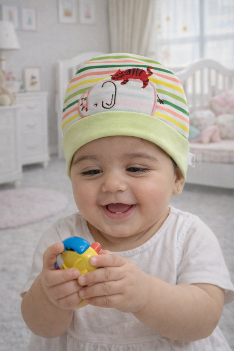Kradyl Kroft Cotton Baby Cap | Stretchy Fabric | Good Fit - Green Elli