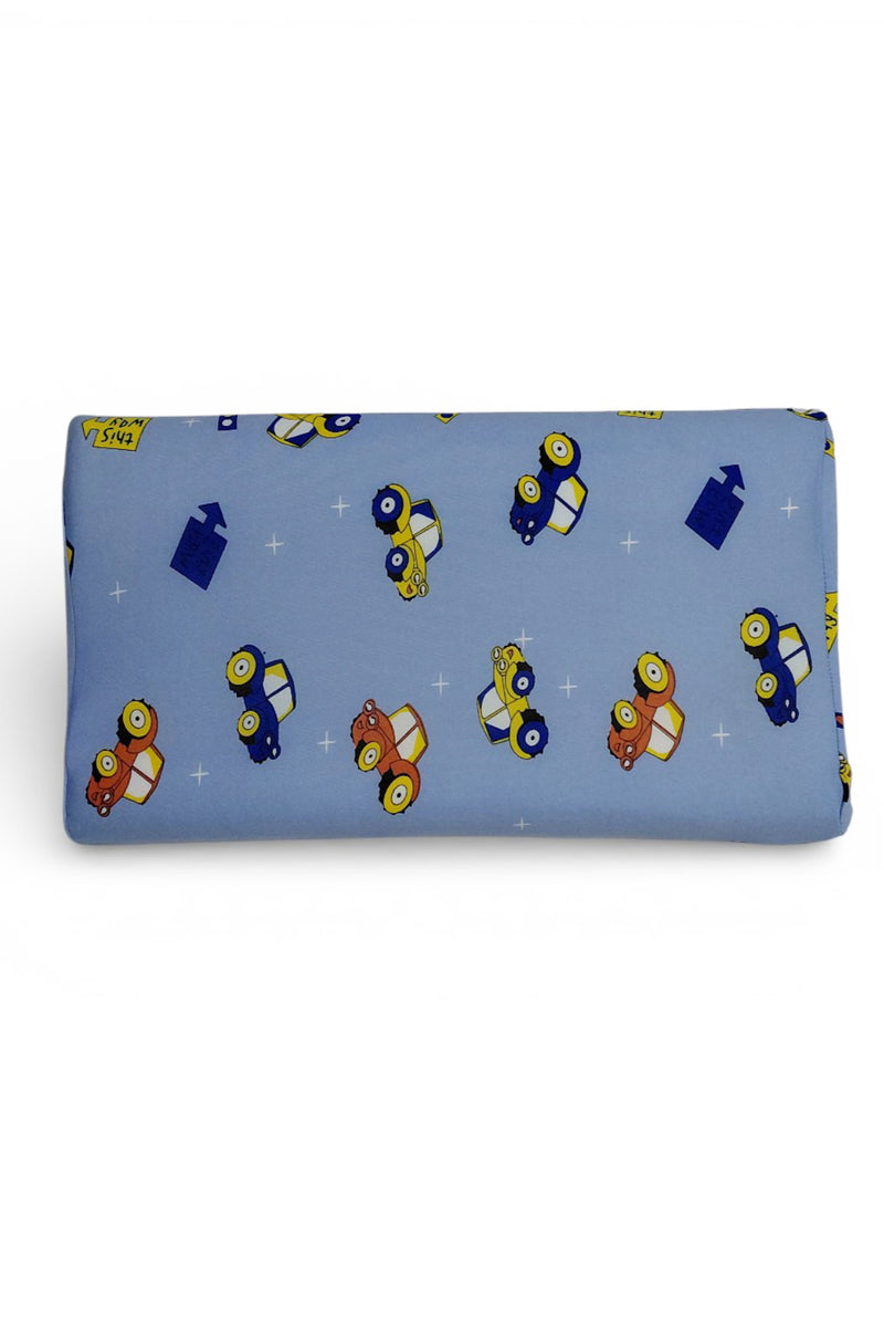 Kradyl Kroft Cervical Memory Foam Pillow for Kids 3 to 8 Yrs - Blue Wheels