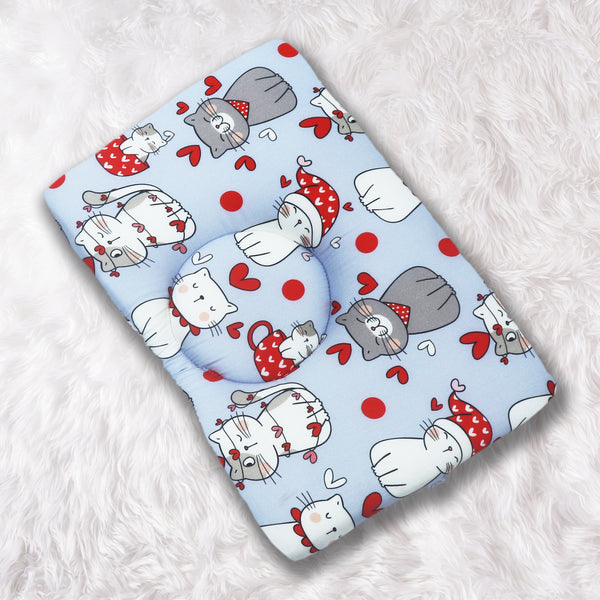 Kradyl Kroft Baby Head Shaping Pillow with 100% Cotton Removable Cover | New Born Pillow for Flat Head Prevention - Happy Cats