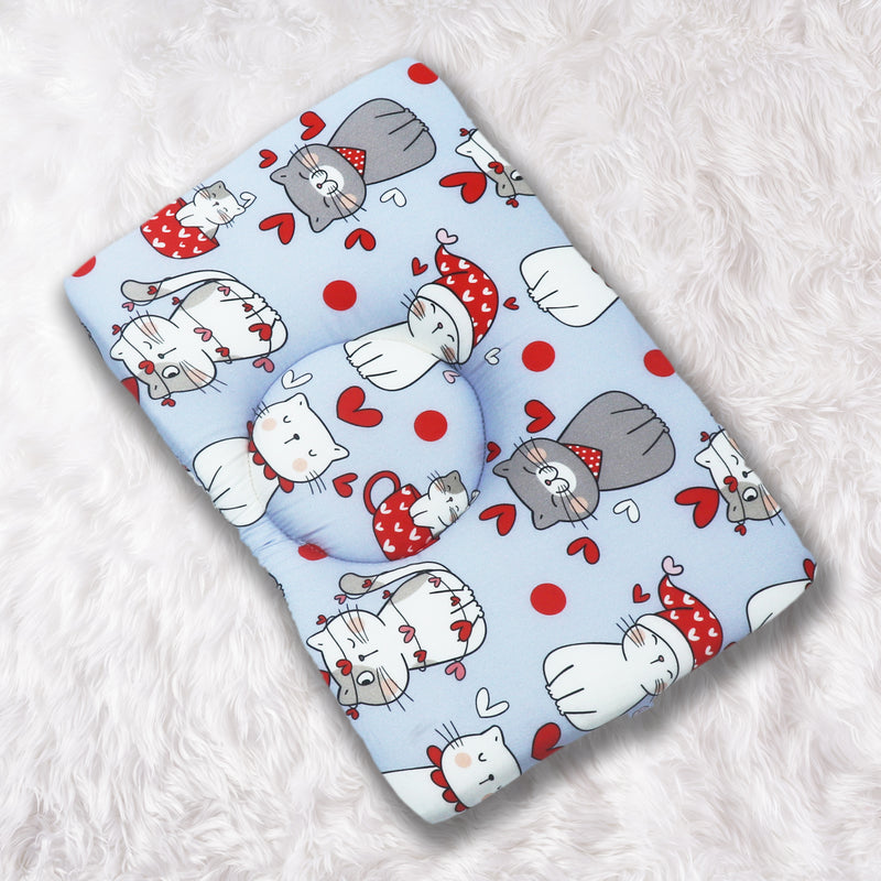Kradyl Kroft Baby Head Shaping Pillow with 100% Cotton Removable Cover | New Born Pillow for Flat Head Prevention - Happy Cats