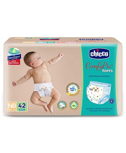 Chicco Comfypro Ultra Soft & Light Diaper Pants New Born - 42 Pieces &  Baby Moments Soft Cleansing Wipes With Flap Cover - 72 Wipes