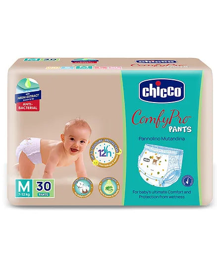 Chicco Comfypro Diaper Pants Medium - 30 Pieces &  Wet Wipes with Fliptop - 72 Wipes