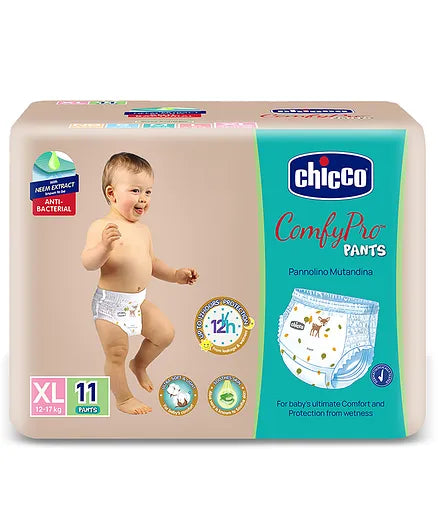 Chicco Comfypro Diaper Pants Extra Large - 11 Pieces & Soft Moisturizing Wet Wipes - 72 Pieces