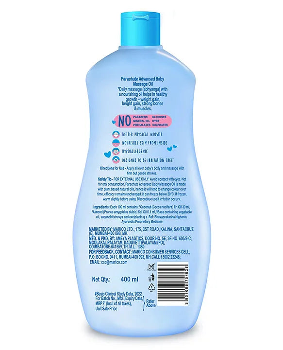 Parachute Advansed Baby 100% Virgin Coconut Baby Massage Oil with Vitamin E & F - 400 ml