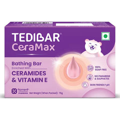 Torrent Pharma Tedibar Ceramax Bathing Bar 75g(Pack of 1) enriched with Ceramides & Vitamin E | Allantoin | 100% Soap Free | Skin Friendly Ph - By