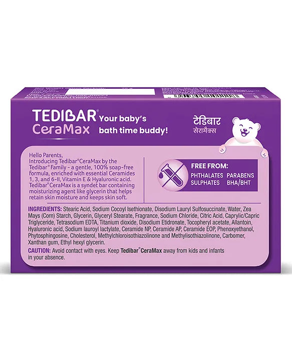 Torrent Pharma Tedibar Ceramax Bathing Bar 75g(Pack of 1) enriched with Ceramides & Vitamin E | Allantoin | 100% Soap Free | Skin Friendly Ph - By