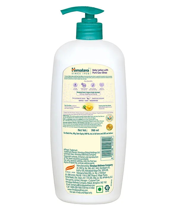 Himalaya Babycare Ghee Himalaya Baby Lotion with Pure Cow Ghee 700ml|pH 5.5|For Sensitive Baby Skin from Day 1|Upto 24-hr Moisture|Dermatologically Tested|Safe for Newborns|Aloe Vera