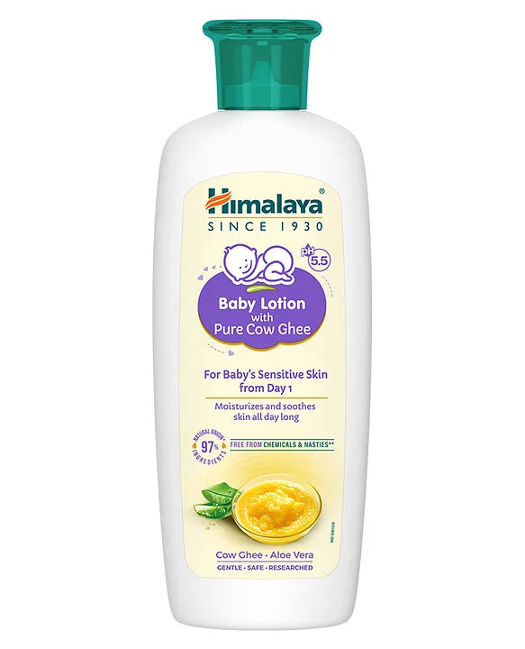 Himalaya Babycare Ghee Himalaya Baby Lotion with Pure Cow Ghee 200ml|pH 5.5|For Sensitive Baby Skin from Day 1|Upto 24-hr Moisture|Dermatologically Tested|Safe for Newborns|Aloe Vera