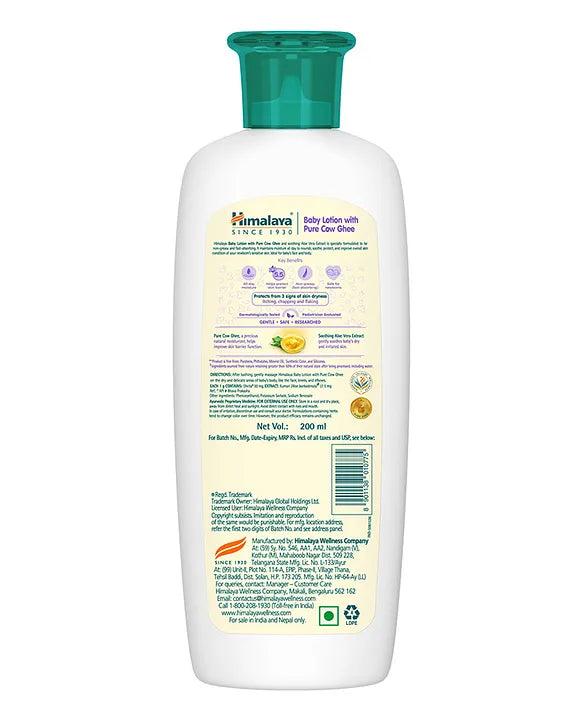 Himalaya Babycare Ghee Himalaya Baby Lotion with Pure Cow Ghee 200ml|pH 5.5|For Sensitive Baby Skin from Day 1|Upto 24-hr Moisture|Dermatologically Tested|Safe for Newborns|Aloe Vera