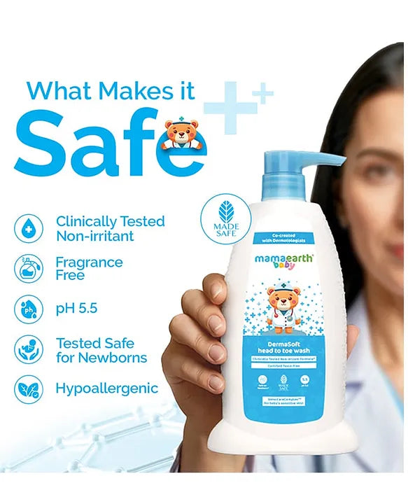 Mamaearth Baby DermaSoft Head to Toe Wash with SensiCareComplex for Baby's Sensitive Skin - 250 ml