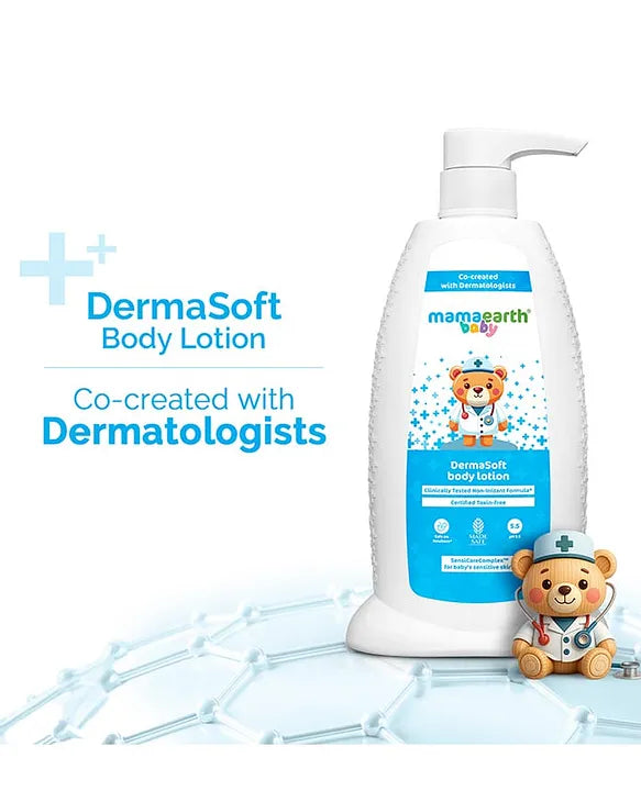 Mamaearth Baby DermaSoft Body Lotion with SensiCareComplex for Baby's Sensitive Skin Co-created with Dermatologists | Safe and Non-irritant formula | Fragrance Free - 250 ml